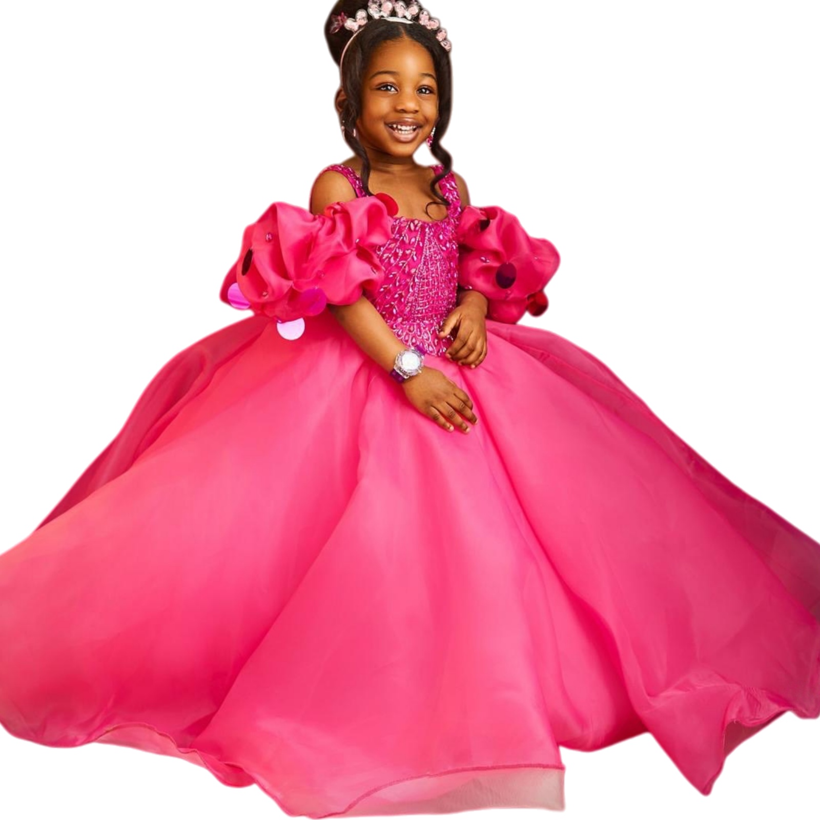 2026 Fuchsia Ball Gown Flower Girl Dresses Beaded Crystals Spaghetti Organza Little Girl Christmas Peageant Birthday Christening Tutu Dress Gowns ZJ42