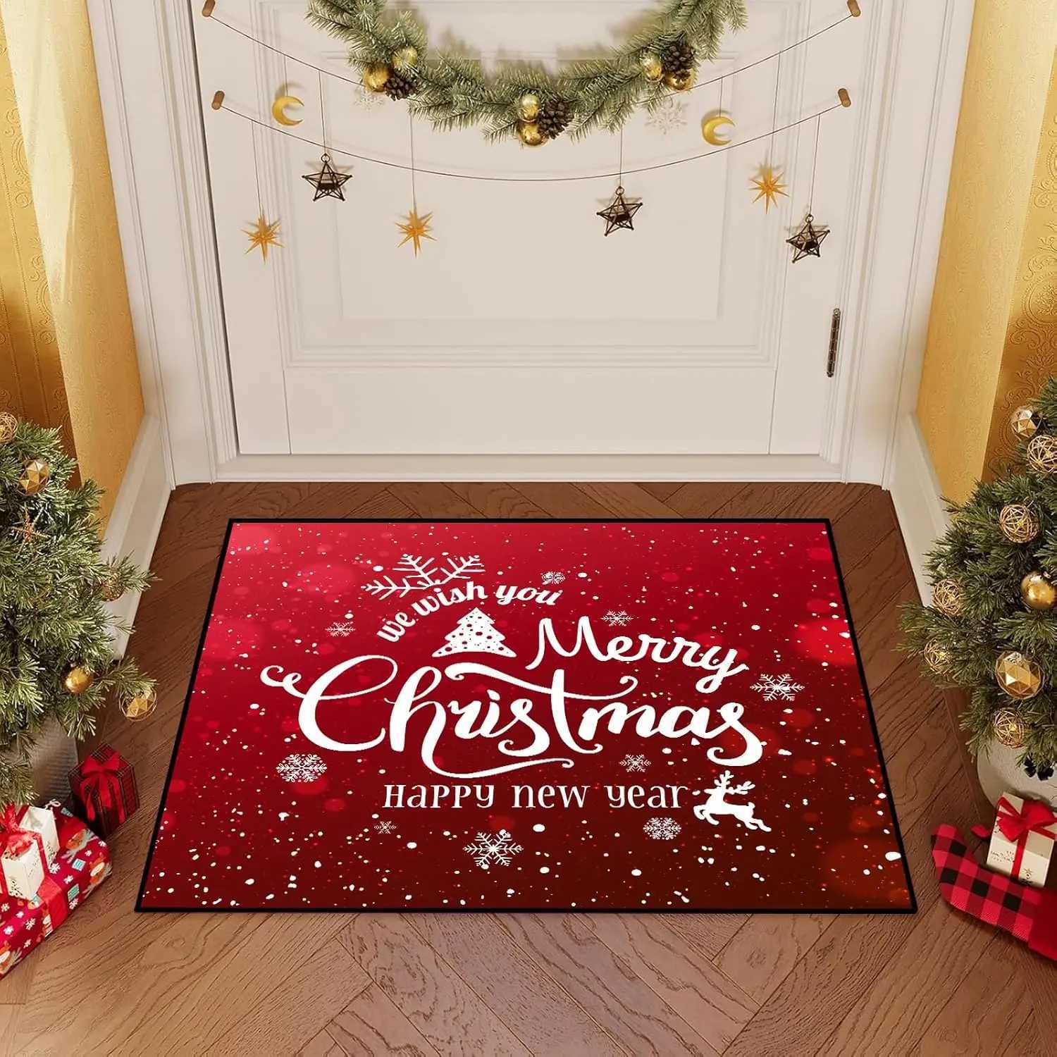 Merry Christmas Rug Winter Snowflakes Area Rug Indoor Blessing Doormat Floor Mat Carpet for Entryway Bedroom Happy New YearM251126