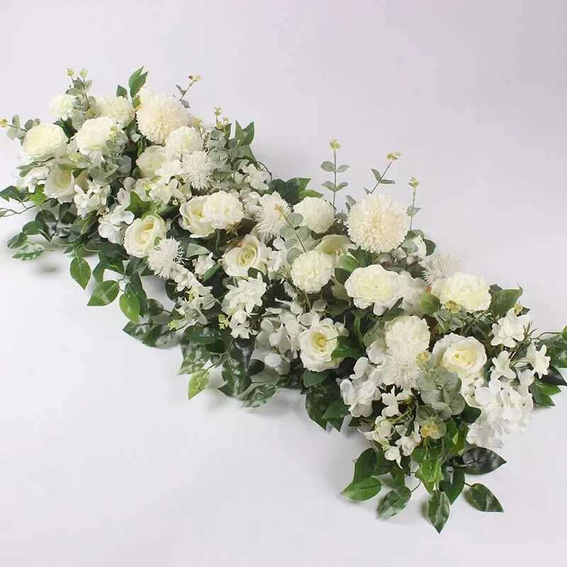 100cm Luxury White Rose Artificial Flower Row Wedding Table Centerpiece Flowers Backdrop Wall Arches Decor Party Stage Floral J260526