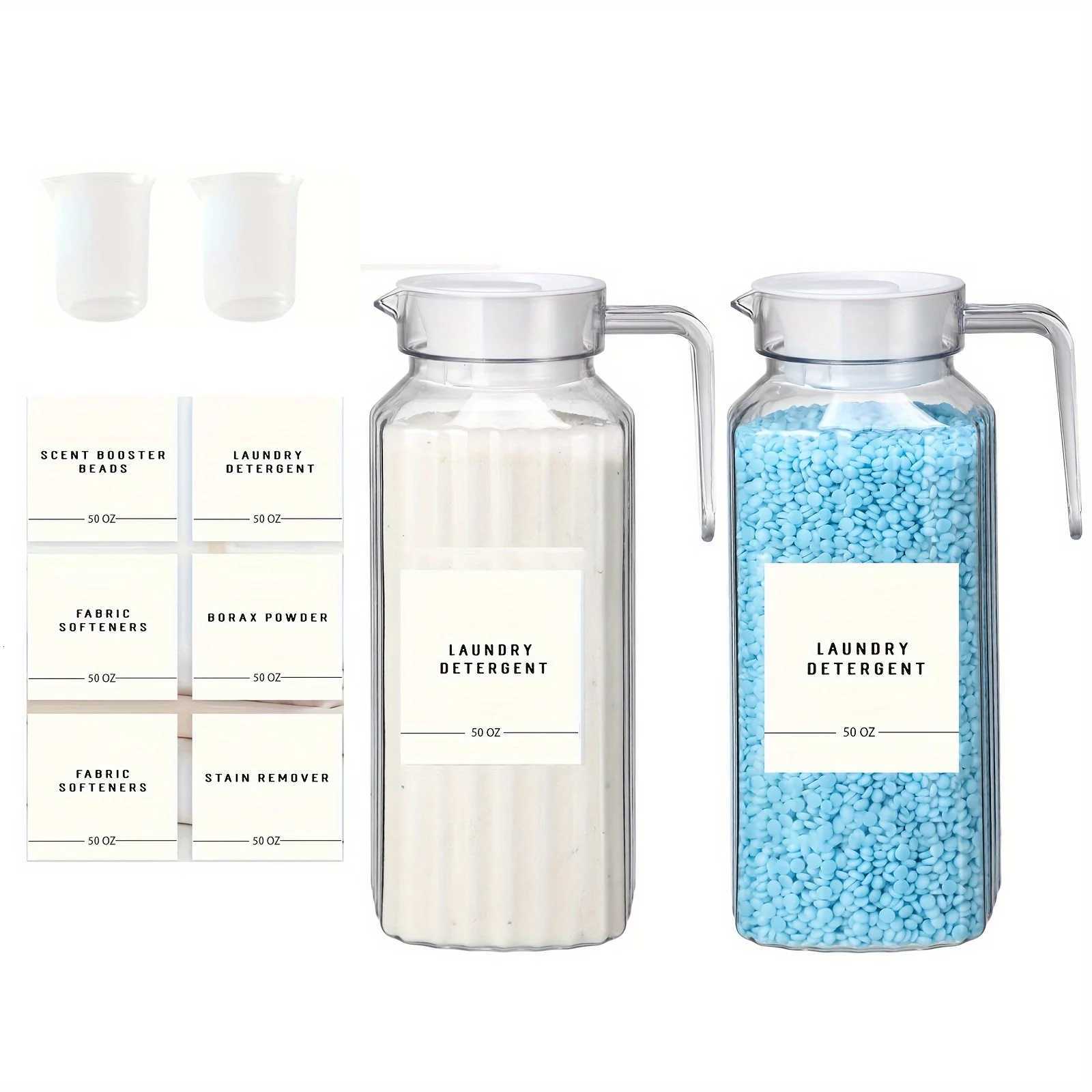 2 Pcs Laundry Detergent Dispenser Fabric Softener Dispenser Organizer Box with Measuring Cups Laundry Soap Bleach Container Y251126