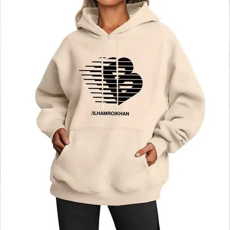 Street Fashion Casual Hoodie for Womens Polyester Knit Fabric Long Sleeve Regular Fit Hooded Pullover with Slight Stretch J251136