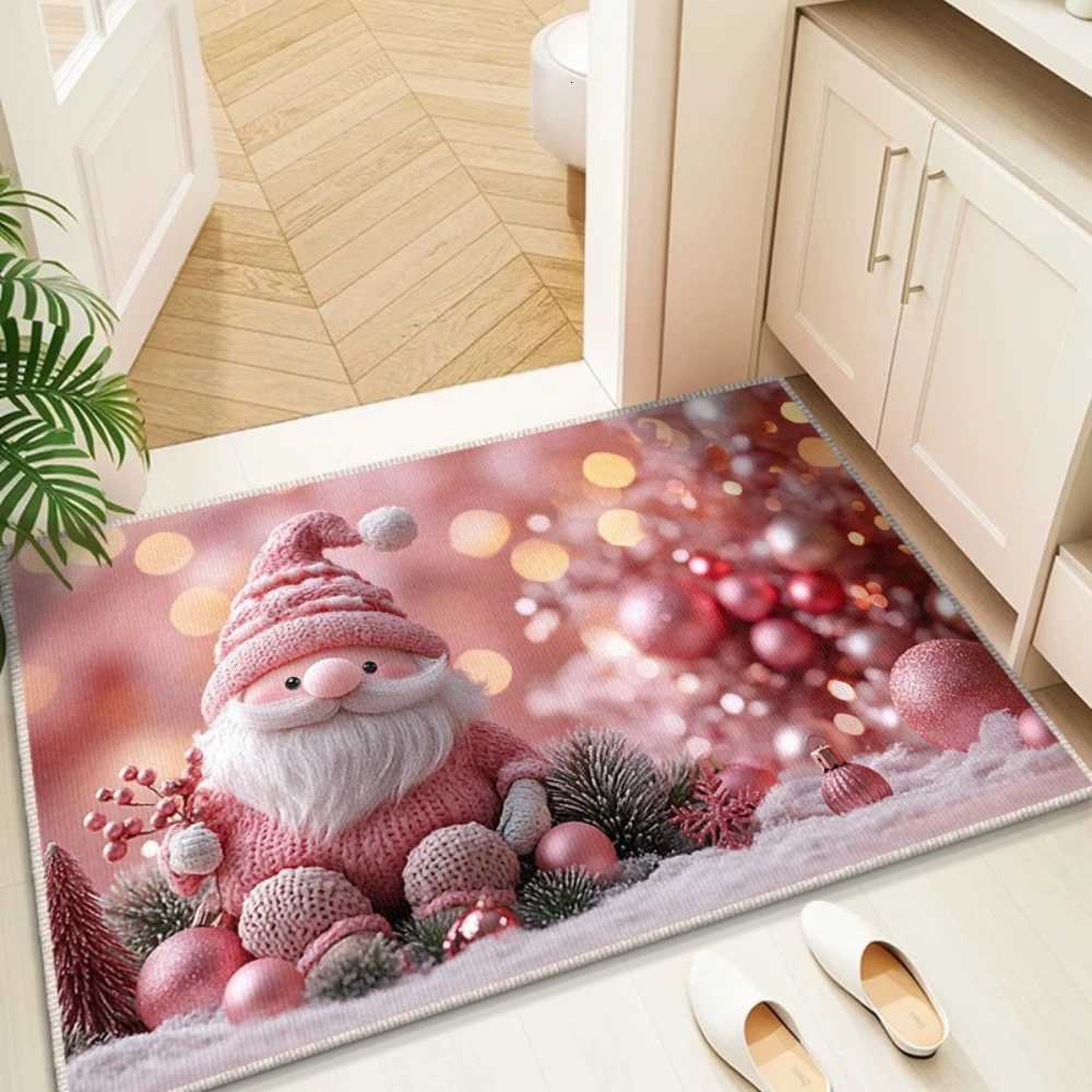 Christmas Snowman Tree Pattern Doormat Pink and Blue Color Scheme Non Slip Entrance Rug for Living Room Bedroom DecorM251126