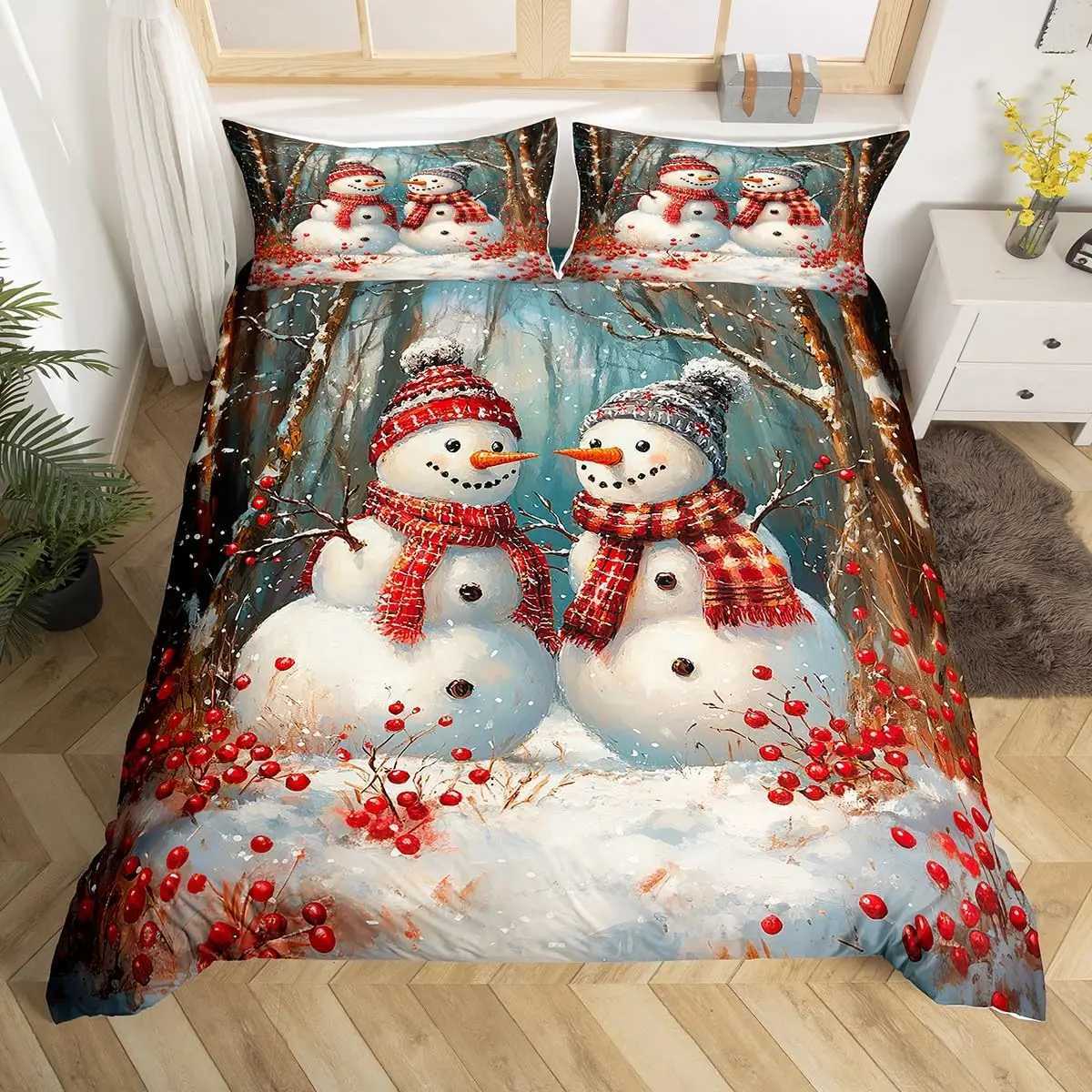 Christmas Christmas Duvet Cover Boys Girls Twin Queen Christmas Tree and Snowman Bedding Set Ultra Soft Winter Snowflake Comforter Cover Y251126
