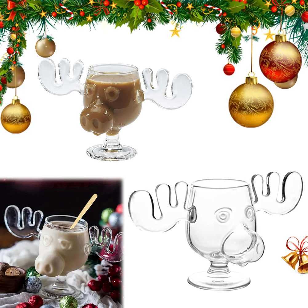 240ml 8oz Christmas Mug Christmas Reindeer Head Creative Elk Glass Milk Glass Wine Beer Water Juice Milk Glass C251126