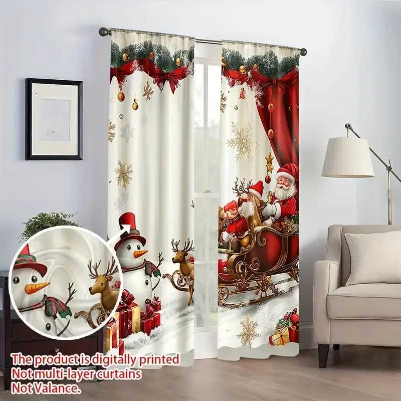 Curtain Christmas 2pcs Joyful Christmas scene patterned curtains filter polyester curtains for Christmas family windows Y251126