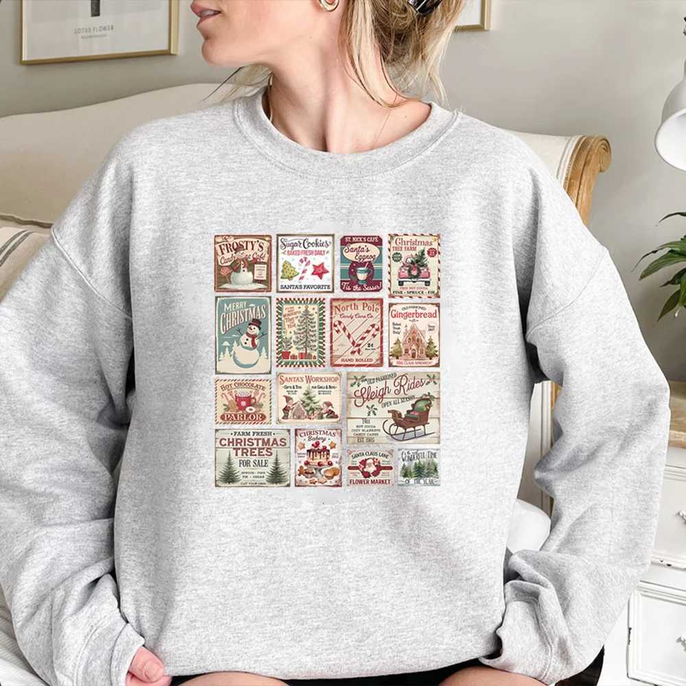 Vintage Christmas Sweatshirt Retro Christmas Hoodie Santa Claus Shirt Christmas Stamps Pullover Unisex Sweatshirts Xmas Gifts J251136