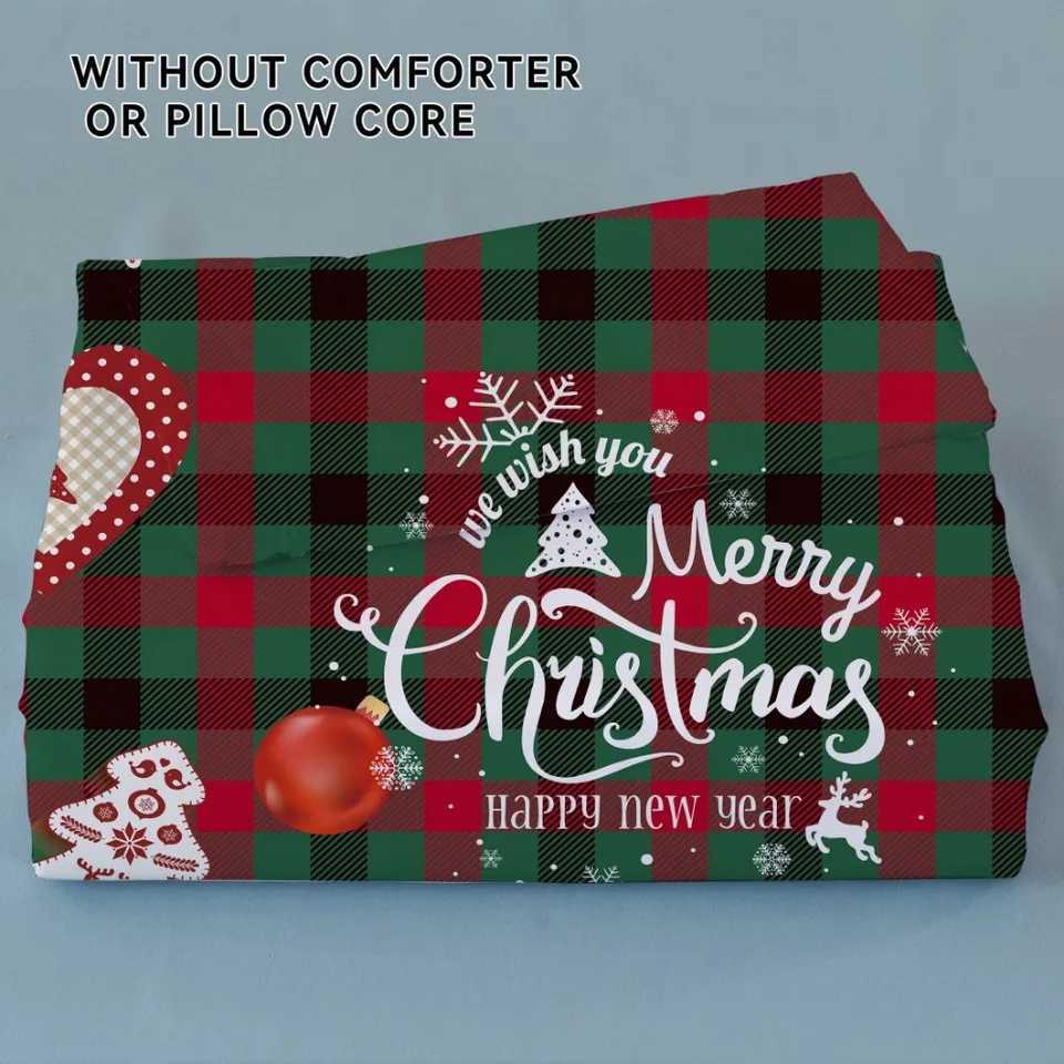 Christmas 3pcs Bedding Set Marry Christmas Print Cozy Duvet Cover Set King Queen Twin Single Size New Year Christmas Gift Bedroom Decor Y251126