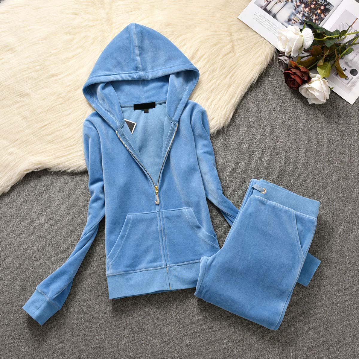 Tracksuit Women Two-Piece Set Velour Sweatshirt Hoodie & Jogging Pants - Casual Sportswear for Spring and Autumn C260312