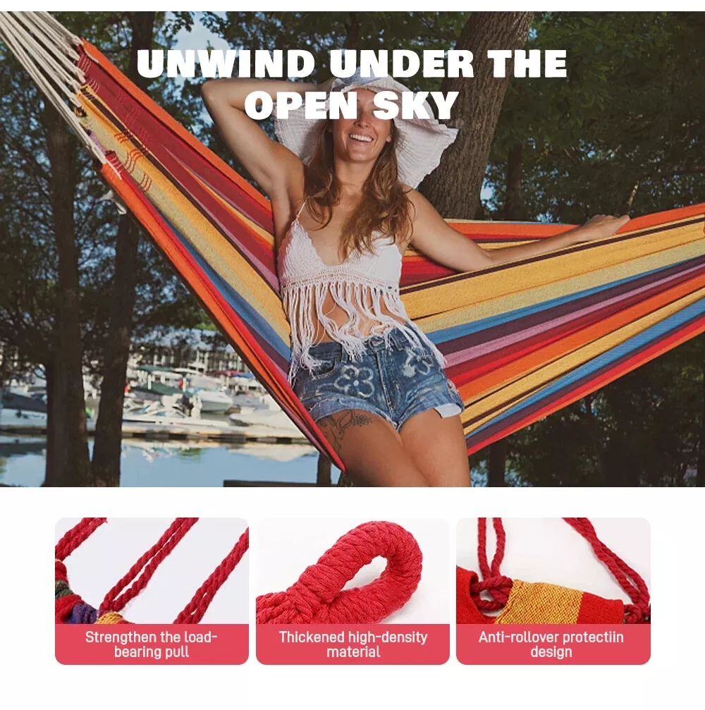 2 Person Double Camping Hammock Chair Bed Outdoor Hanging Swing Sleeping Garden