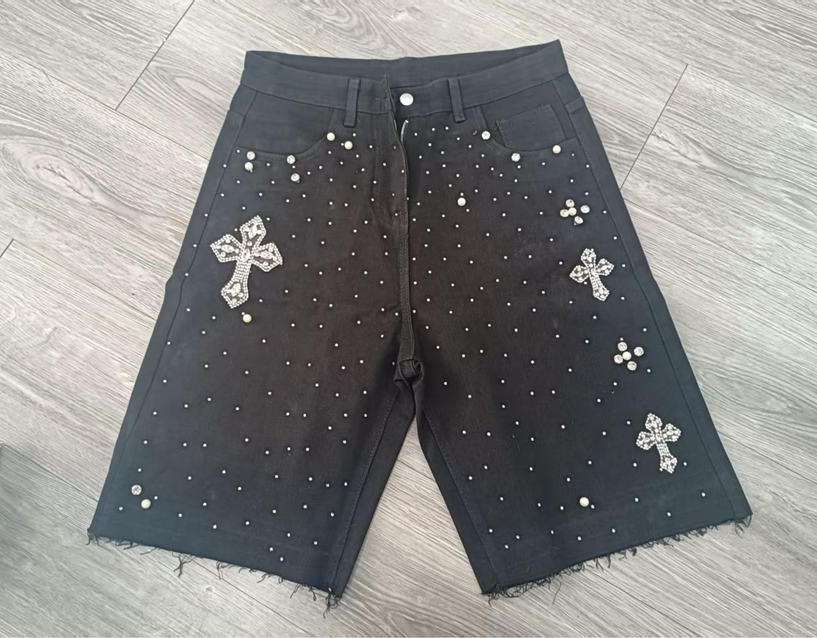 Men's Shorts Gothic Rhinestone Cross Embroidery Viral Denim Jorts Vintage American Trend Gym Men Women Street Hip Hop Jean Short ddmythur ddmythu