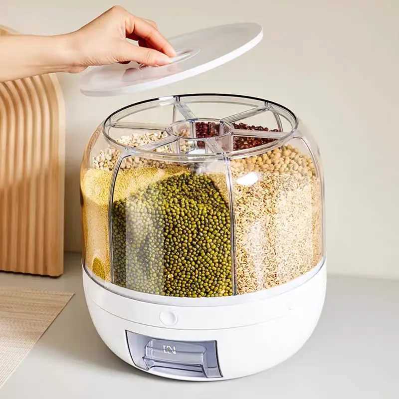 Rotating Food Storage Containers Rice Distributor Transparent Large Capacity Beans Grain Container With Lid Y251126