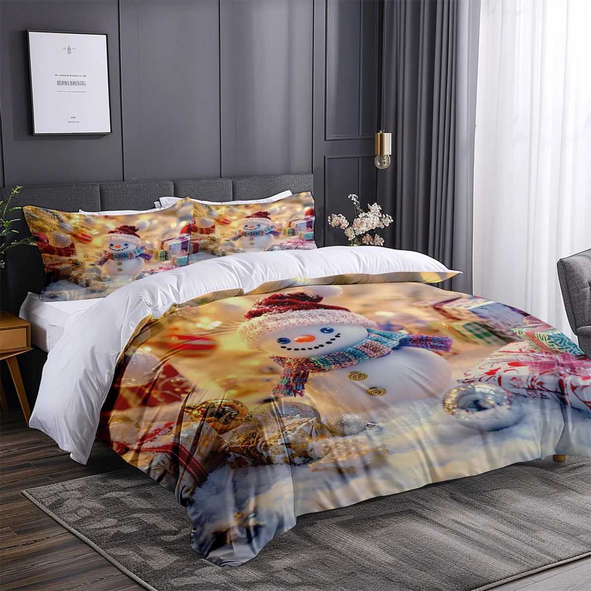 Christmas Christmas Snowman Comforter Set 3PCS Christmas Tree and Gift Pattern Holiday Bedding Set Soft Microfiber Winter Home Set Y251126