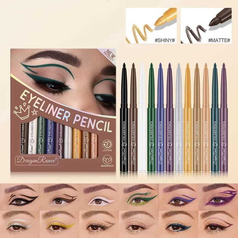12pcs/box Black Gold Eyeliner Pencil Set Long-Lasting Waterproof Pigment Green Purple Eye Liner Pen Women Colorful Eye CosmeticsT251126