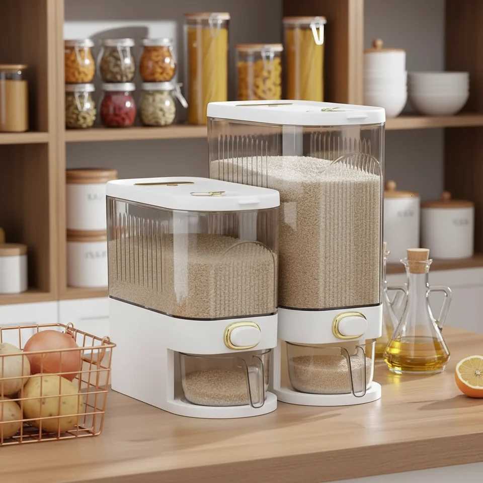 Large Capacity Rotating Rice Dispenser With Divider - Waterproof Moisture-Proof And Insect-Proof Grain Storage Container Suit Y251126