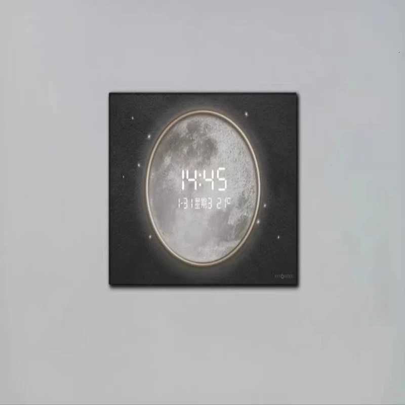 Large Size Digital Wall Clock with LED LightThe Moon Pattern Muted Quartz Wall Clock for Home Decoration C251126