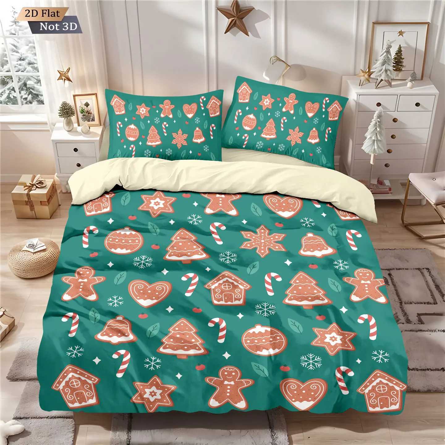 Christmas 3pcs Merry Christmas Green Printed Chipless Quilt Set Multi Size Soft Dormitory Bedding Holiday Decoration Machine Washable Y251126