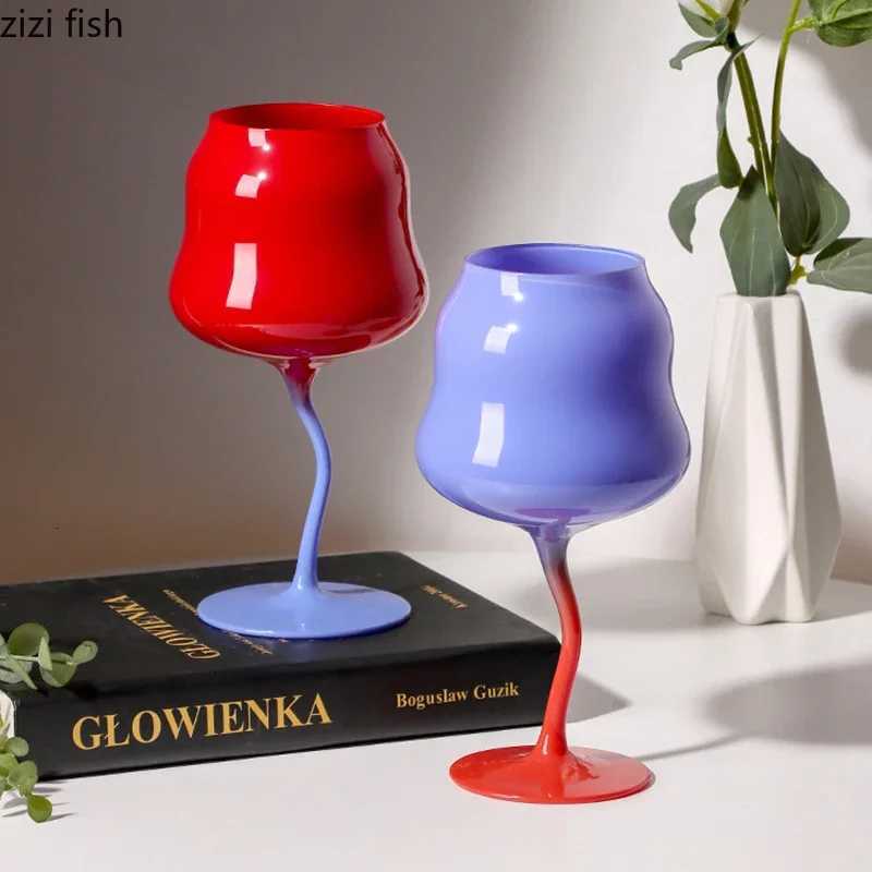 Cream Style High Footed Glass Cup Creative Colored Red Wine Glass Wine Glass Cocktail Glasses Liquor Container Home Drink Ware C251126