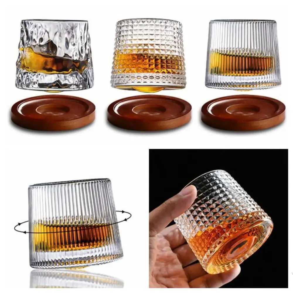 Whiskey Glasses Rotating Whisky Glass with Base 360 Rotate Degrees Crystal Rum Glass for Cocktail Party Drinking Glass C251126