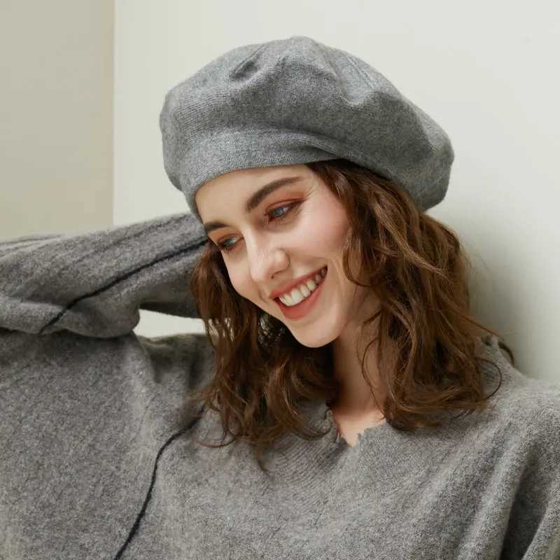 Hat for women big size circumference winter soft cashmere Beret Hat Women retro warm knitting artist hat casual pumpkin hat J251125