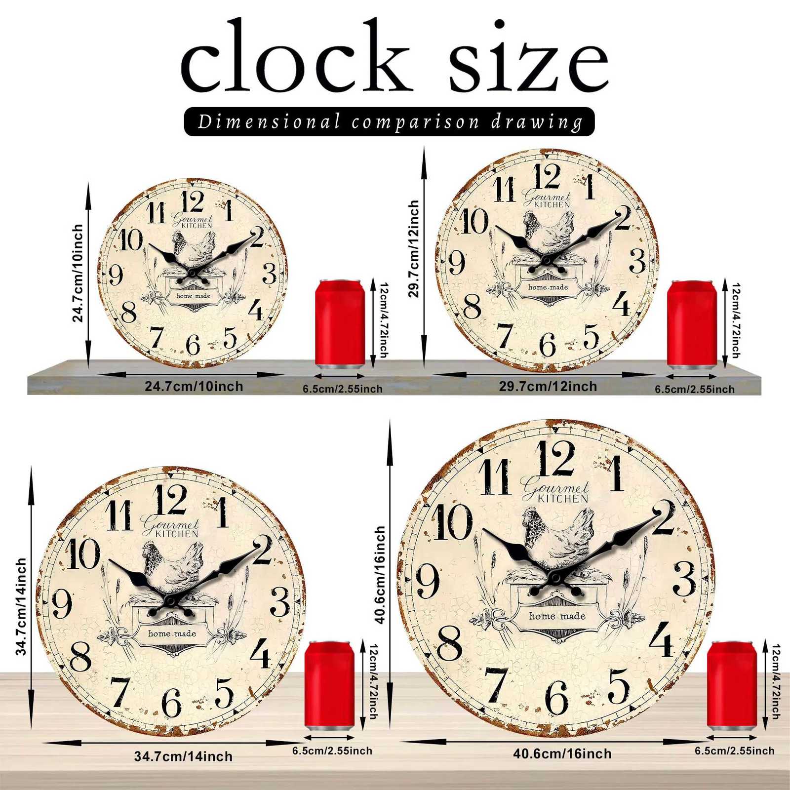 1pc round wooden wall clock a vintage old hen design wall clock home mute clock for living room bedroom room decoration cla C251126