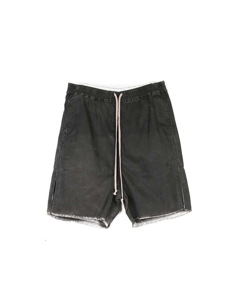 Dark RO Cotton Men's Washed Cigarette Ash Slit Silhouette Five Quarter Pants With Distressed Edges Denim Shorts RICK