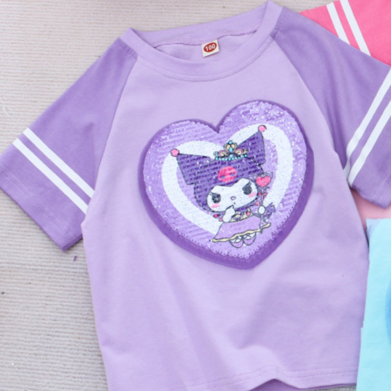 Disney girl designer clothing summer girls short sleeve princess T-shirt color changing sequin short sleeve cotton T-shirt baby designer sequin summer