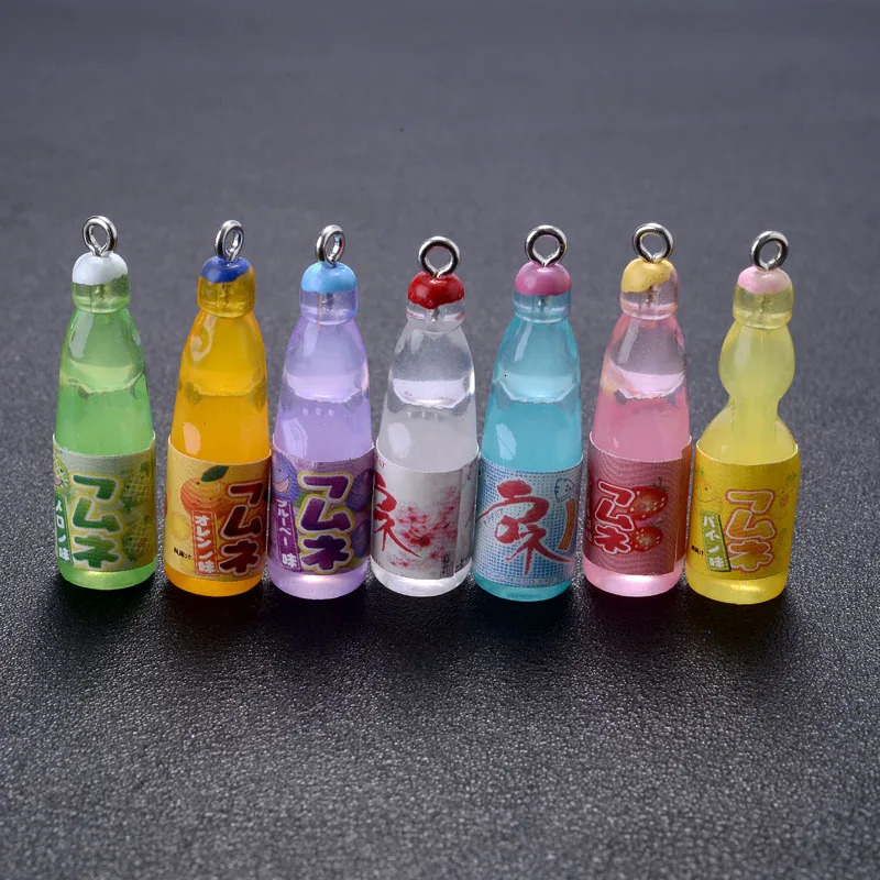 10 pieces of plastic pop cola soda beverage charm juice alcohol lemon water bottle resin pendant for jewelry making mini craft 250424