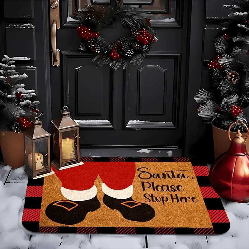 Santa Claus Welcome Doormat Flannel Non-Slip Indoor Outdoor Mat for Kitchen Laundry Bathroom Holiday DecorM251126