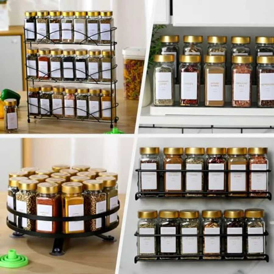 Glass Spice Jars with Label 24Pcs Spice Jars with Shaker Lids-4 oz Gold Spice Seasoning Jars Bottles Containers Set for Spice R Y251126