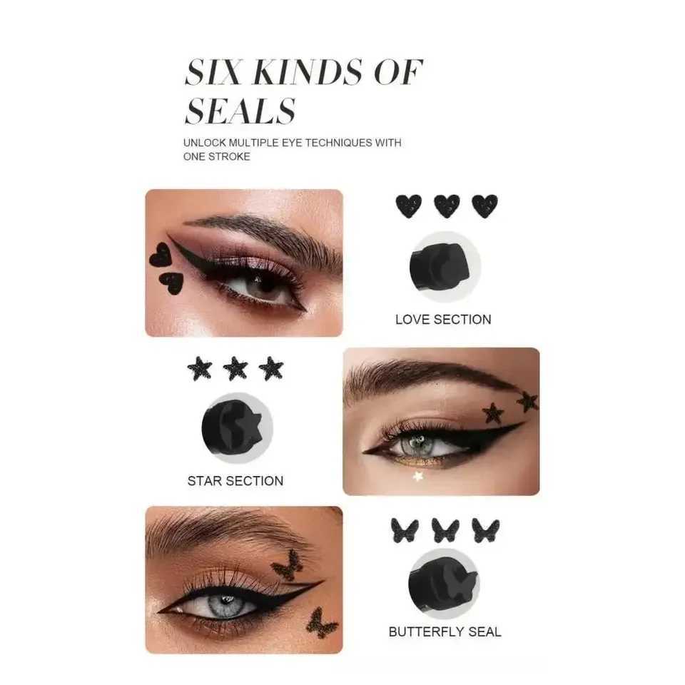 Fast Dry Liquid Eyeliner 6 Piece Set Double Ended Black Heart Star Stamp Waterproof Smudge Proof Makeup Kit DurableT251126