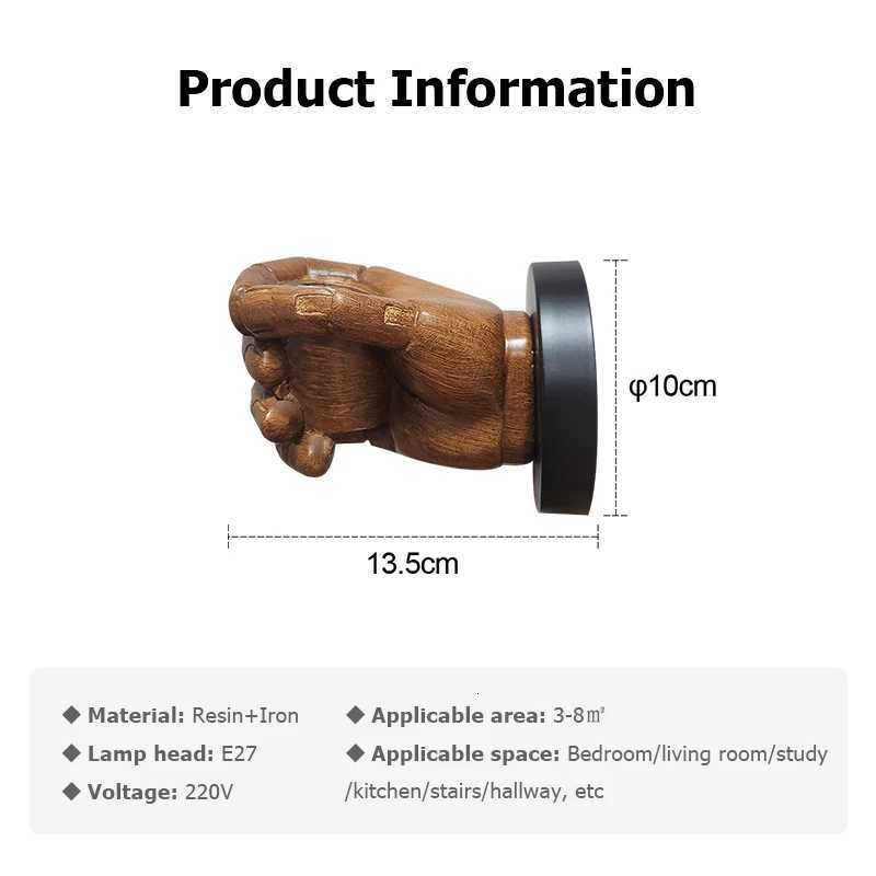 ordic Retro Resin Wall Lamp Left Hand Right Hand Fist Sconces Wall Fixture Home Decor Light Indoor Restaurant Bar Decoration M251126