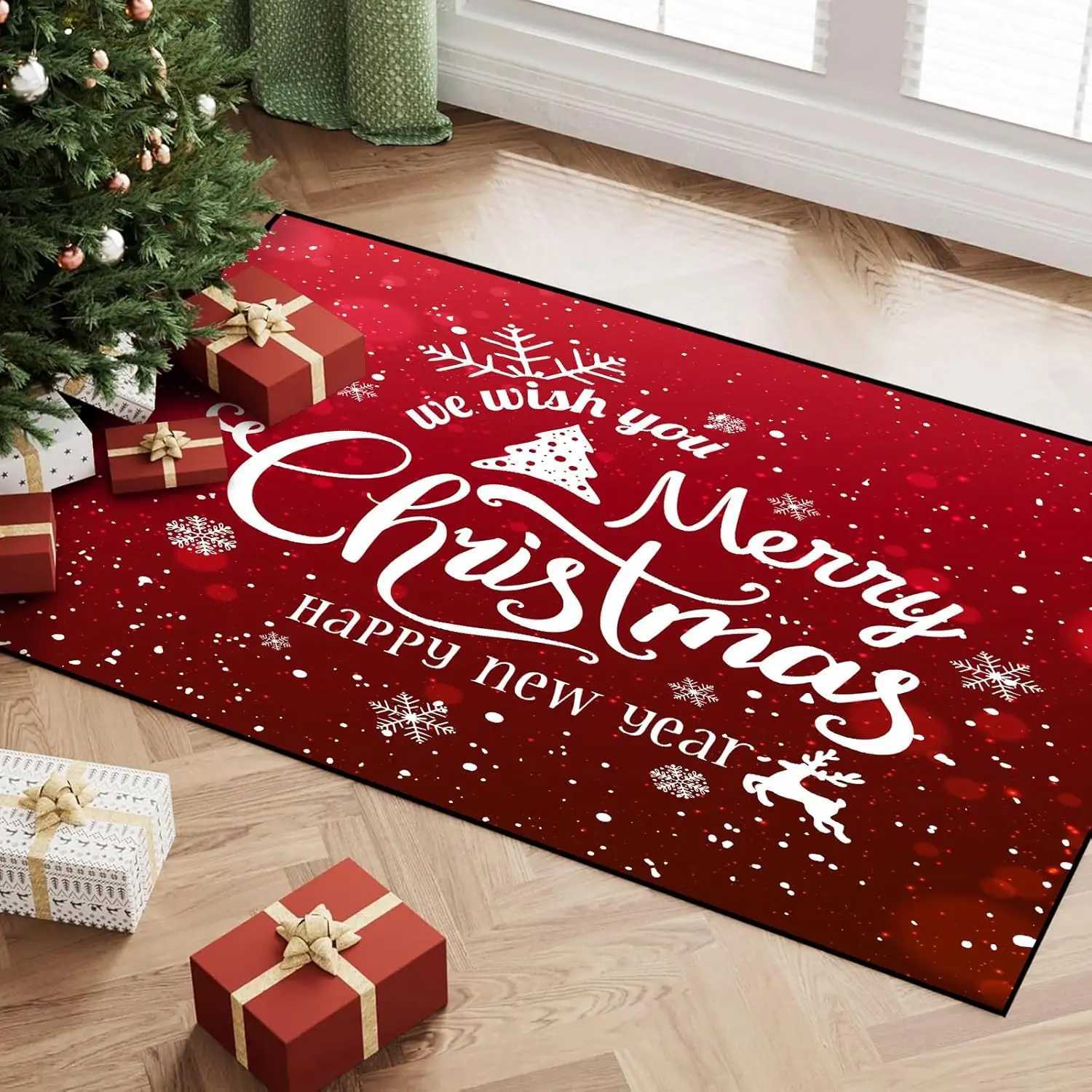 Merry Christmas Rug Winter Snowflakes Area Rug Indoor Blessing Doormat Floor Mat Carpet for Entryway Bedroom Happy New YearM251126