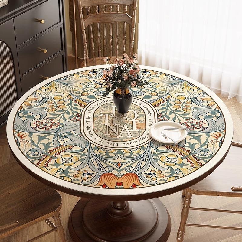 American Style Light Luxury Round Tablecloth Waterproof Oilproof Heatproof Washable Dining Leather Coffee Table Top Protector Mat ddmydog