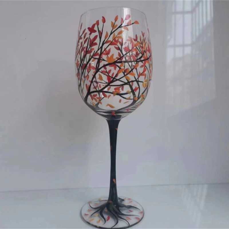 Four Seasons Tree Wine Glass Hand Painted Goblets Wine Glass Unique High Legged Glass Cup Glassware for Family Friend Drop Ship C251126