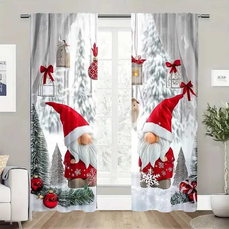 Curtain Christmas 2pcs- Santa Claus and Christmas balloon pattern printed curtains Christmas decorations home decorations room decorations Y251126