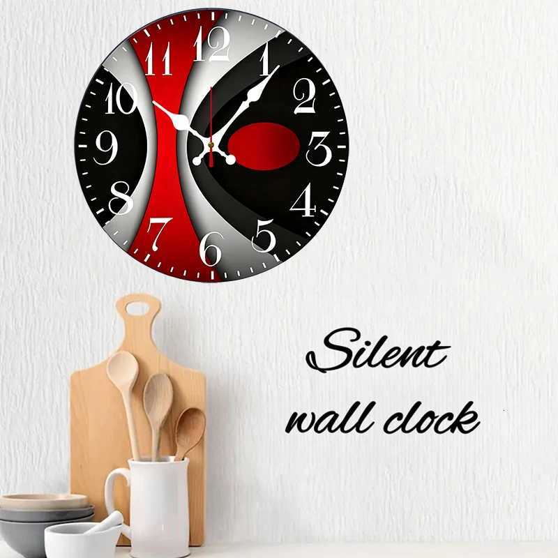 Black Red Wooden Round Silent Hanging Wall Clock Suitable For Living Room Office Study Room Bedroom Home Decoration C251126