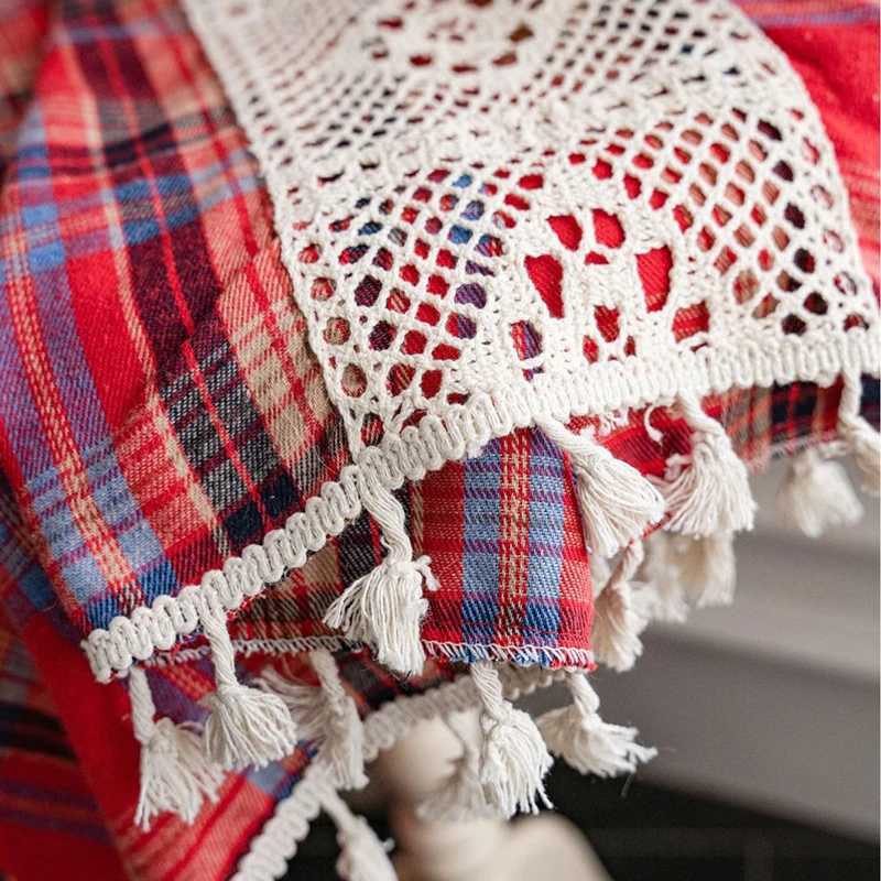 Christmas Christmas Buffalo Plaid Window Curtain Rod Pocket Semi Sheer Crochet Lace Curtains for Bedroom Living Room Farmhouse Decorations Y251126