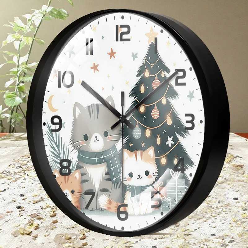 Christmas For Cat Cartoon Round Silent Hanging Wall Clock Suitable For Living Room SchoolStudy RoomBedroom Childrens Gifts C251126