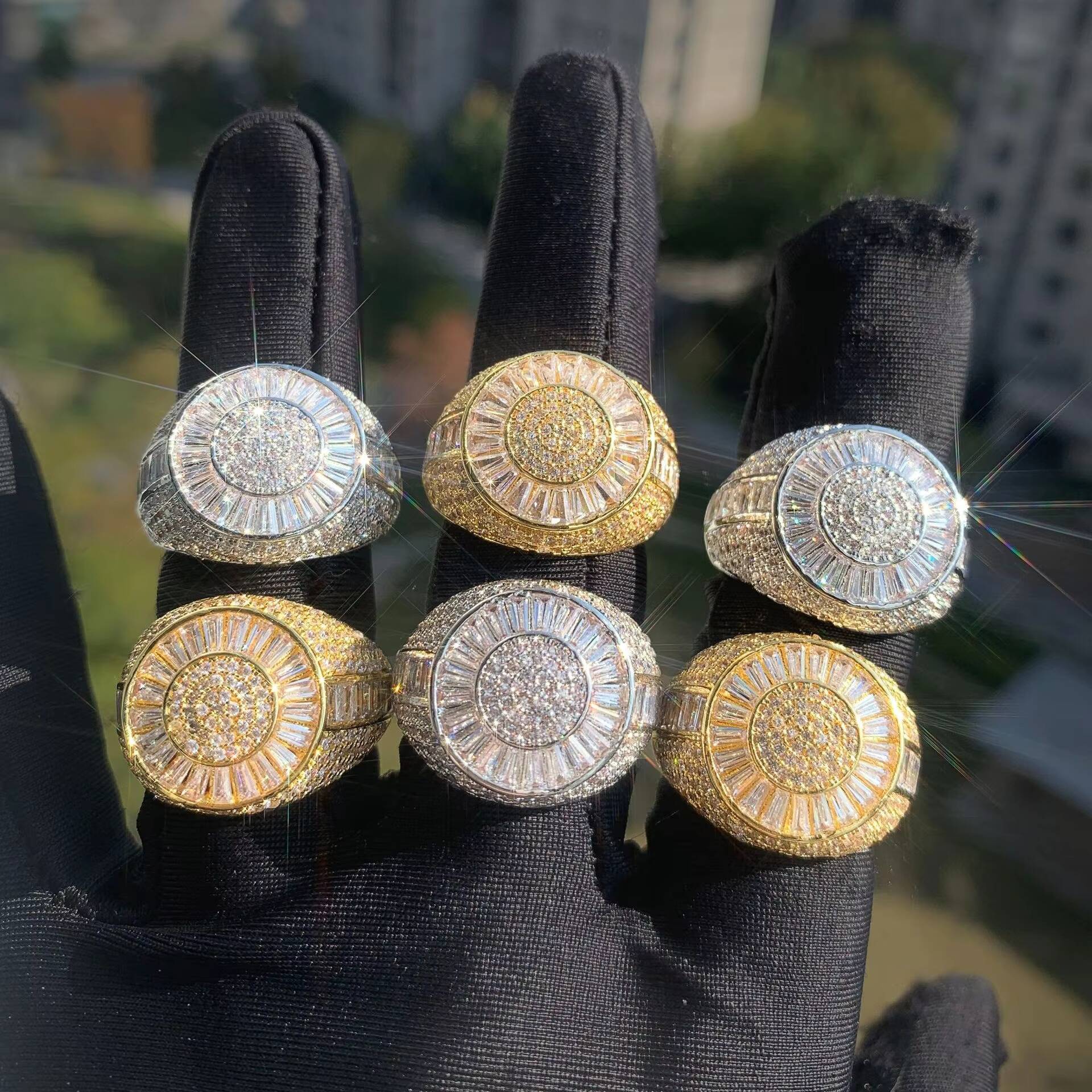 Wholesale Fashion Hip Hop Party Jewelry Rings Iced Out Baguette Diamond Clustered Signet Ring for Men Women - view 6