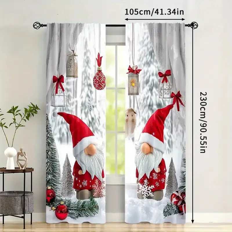 Curtain Christmas 2pcs- Santa Claus and Christmas balloon pattern printed curtains Christmas decorations home decorations room decorations Y251126