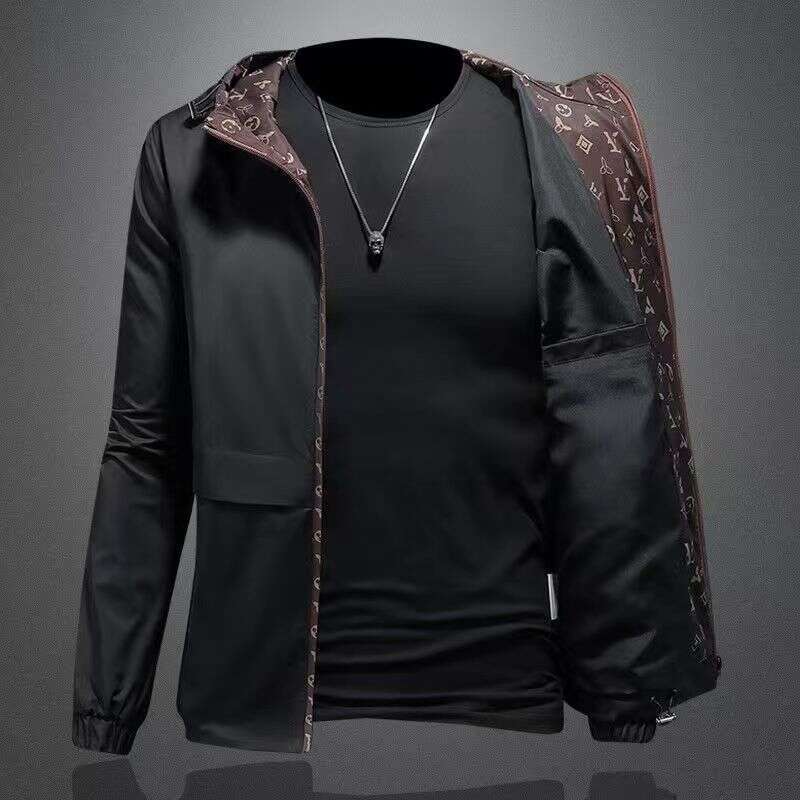 2025 European Spring Autumn New Men's Jacket With Chest Logo Lettering, Light Luxury Hooded Coat