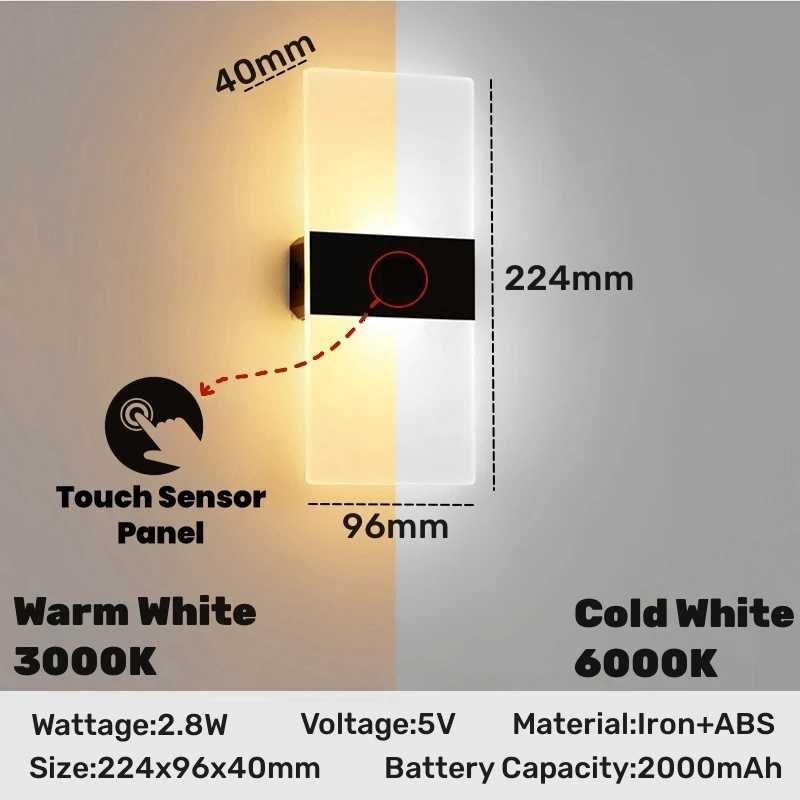 Touch Sensor Switch LED Wall Lamp USB Rechargeable Wireless Acrylic Stair Night Light Bedroom Aisle Kitchen Wall Sconce Lighting M251126