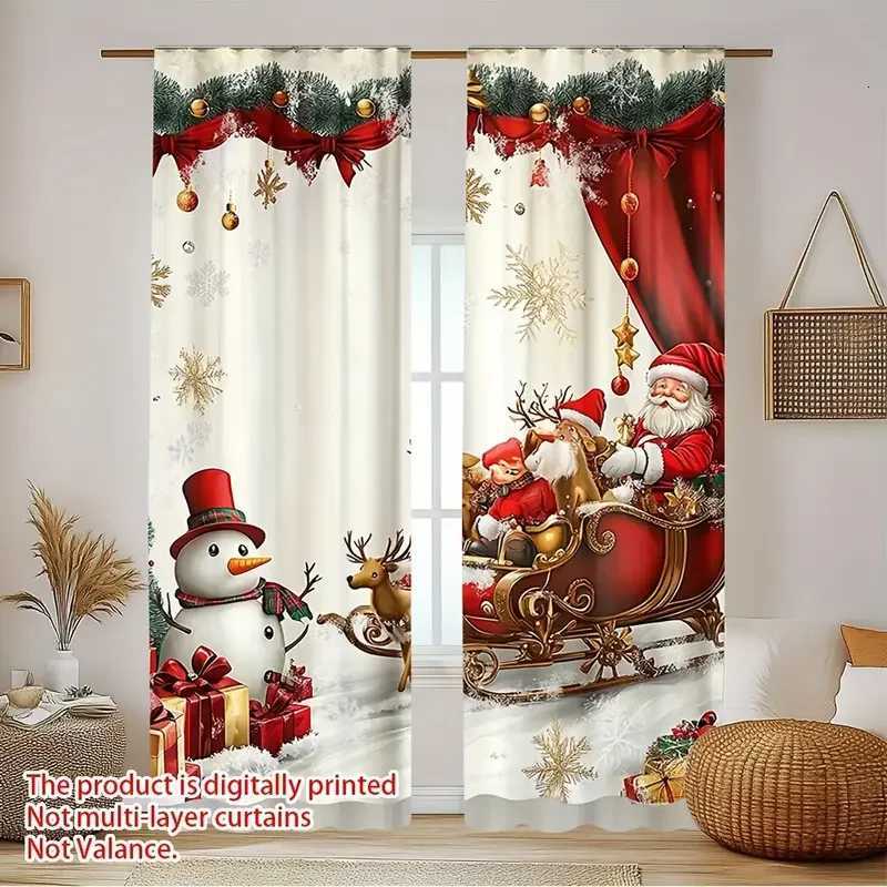 Curtain Christmas 2pcs Joyful Christmas scene patterned curtains filter polyester curtains for Christmas family windows Y251126