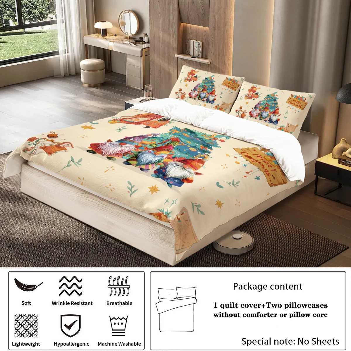 Christmas 3pcs Merry Christmas Print Coreless Bedding Set Soft and Comfortable Multi Size Bedrooms Dormitory Duvet Cover Machine Washable Y251126