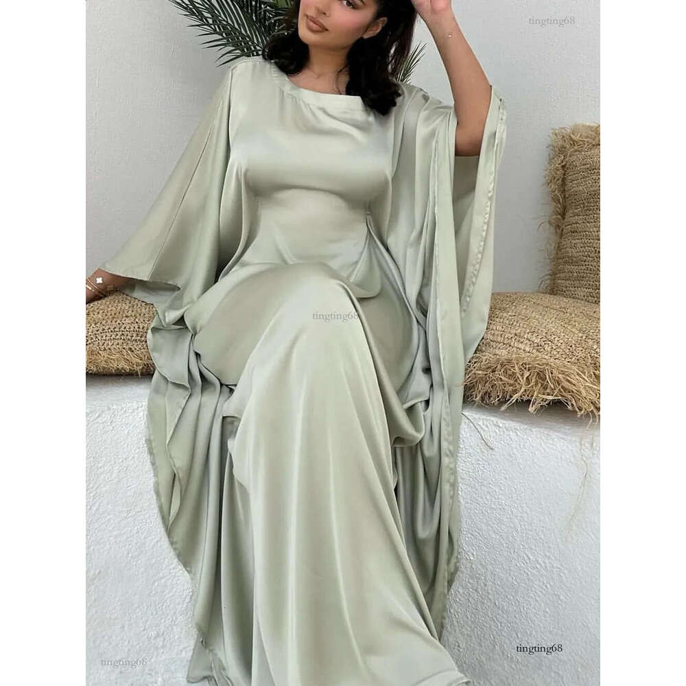 Eid Modest Bat Sleeve Muslim Party Dress for Women Ramadan Abaya Long Kaftan Vestidos Largos Dubai Robe Jalabiya 240715