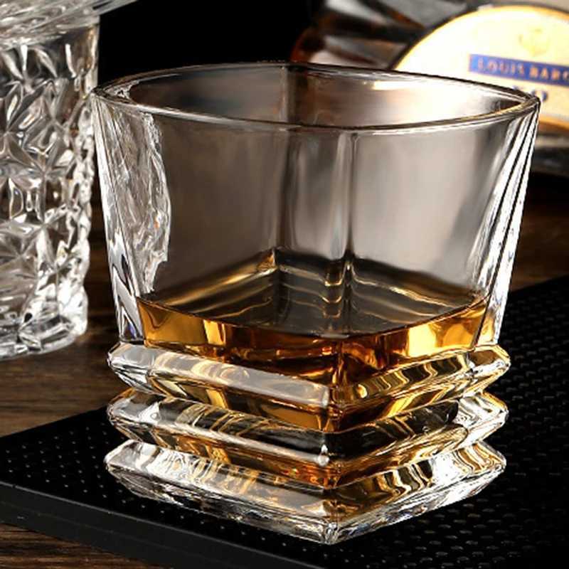 280ml Whiskey Glass Square Pagoda Shaped Wine Glass Drinkware Vintage Cup Drinking Bottle Bar Party Mugs Transparent Brandy Cup C251126