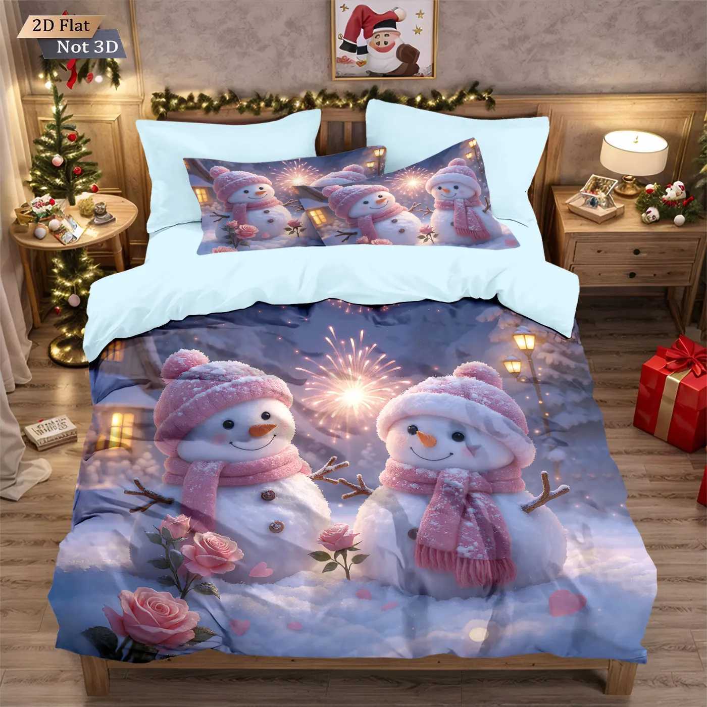Christmas 3pcs Merry Christmas Snowman Printed Chipless Quilt Set Multi Size Bedroom Holiday Bedding Holiday Decoration Machine Washable Y251126
