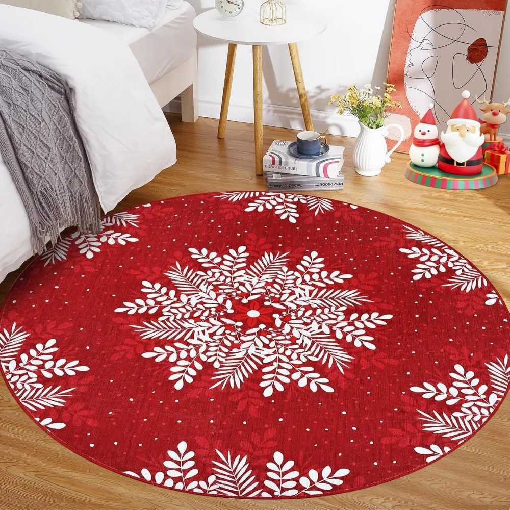 Christmas Snowflake Round Rug Round Washable Circle Rugs for Bedroom Non-Slip Soft Nursery Area Rug for Living RoomM251126
