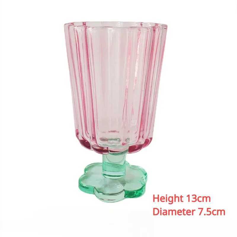 250ml French Style Glass Cup Flower Shaped Wine Glass Cute Boba Tea Drinking Glass Home Bar Drinkware Summer Holiday Gifts C251126