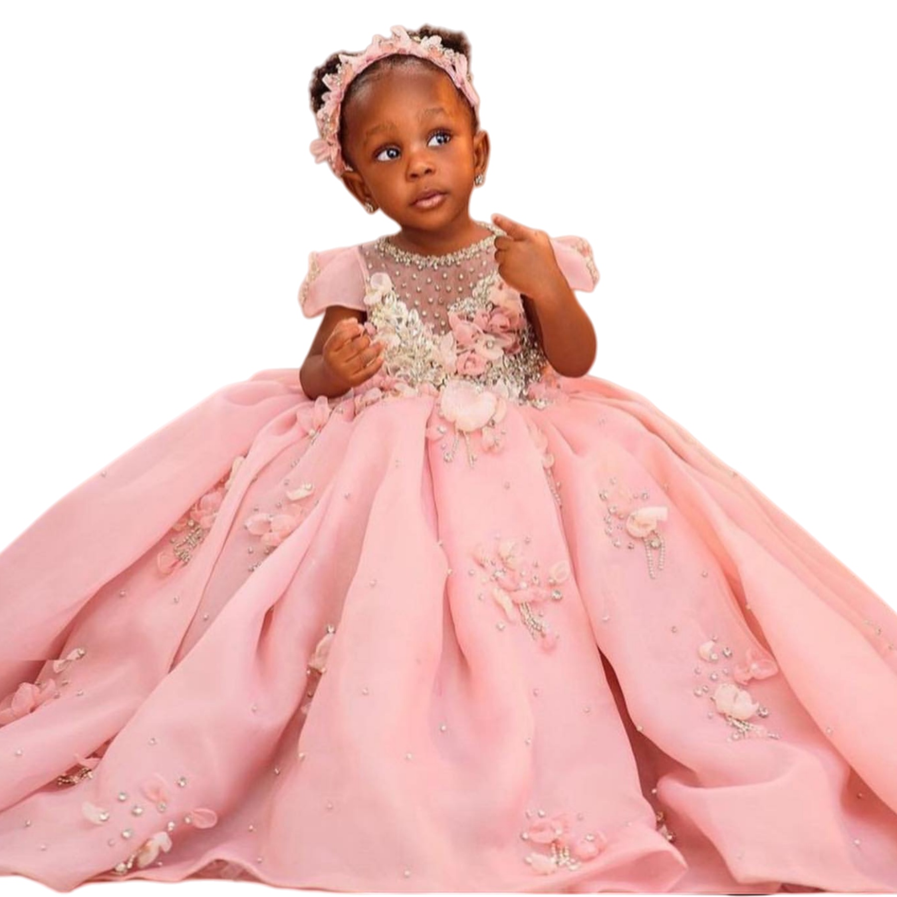 2026 Pink Ball Gown Flower Girl Dresses Sheer Neck Flowers Crystals Organza Elegant Little Girl Christmas Peageant Birthday Christening Tutu Dress Gow